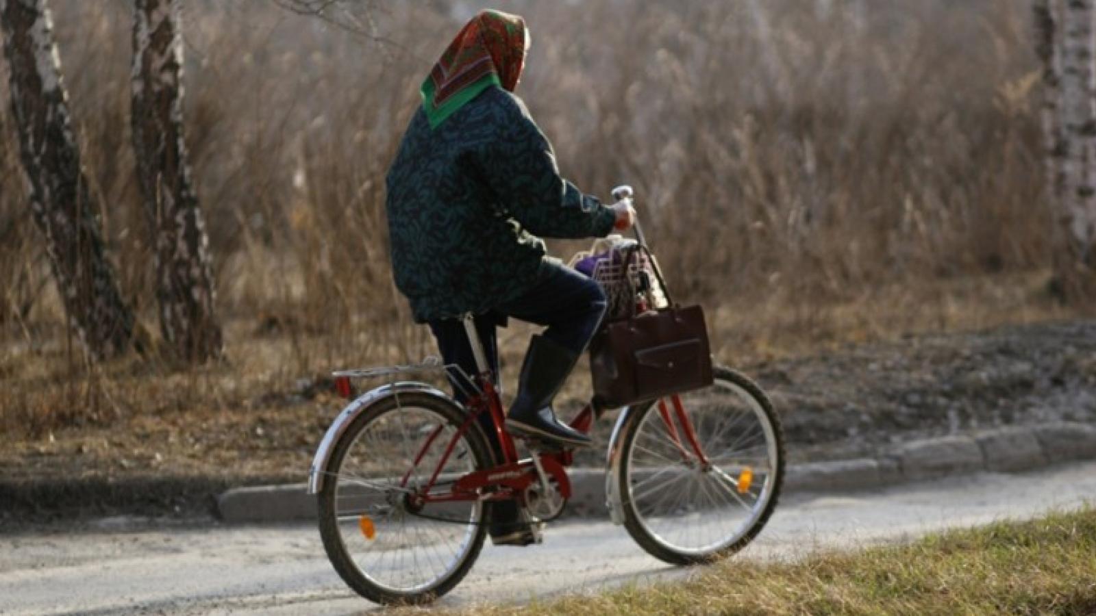 Велосипед для деревни. Бабушка на велосипеде. Едет на велосипеде. Велосипед в деревне. Женщина на велосипеде в деревне.